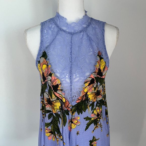 Free People Intimately Marsha Blue Floral Print Lace Slip Mini Dress X-Small XS - Picture 6 of 11